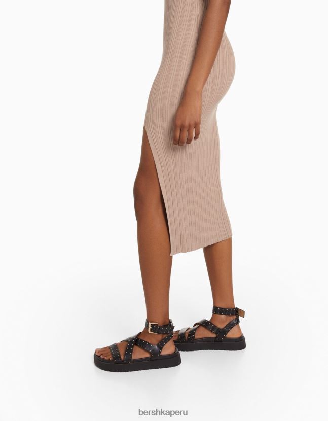arena Bershka mujer vestido midi de punto sin mangas 806J6B220