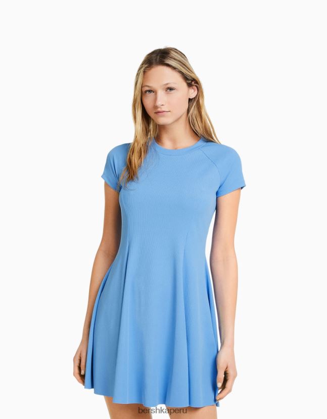 azul Bershka mujer minivestido skater de manga corta 806J6B145