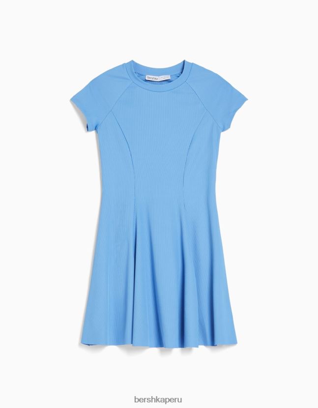 azul Bershka mujer minivestido skater de manga corta 806J6B145