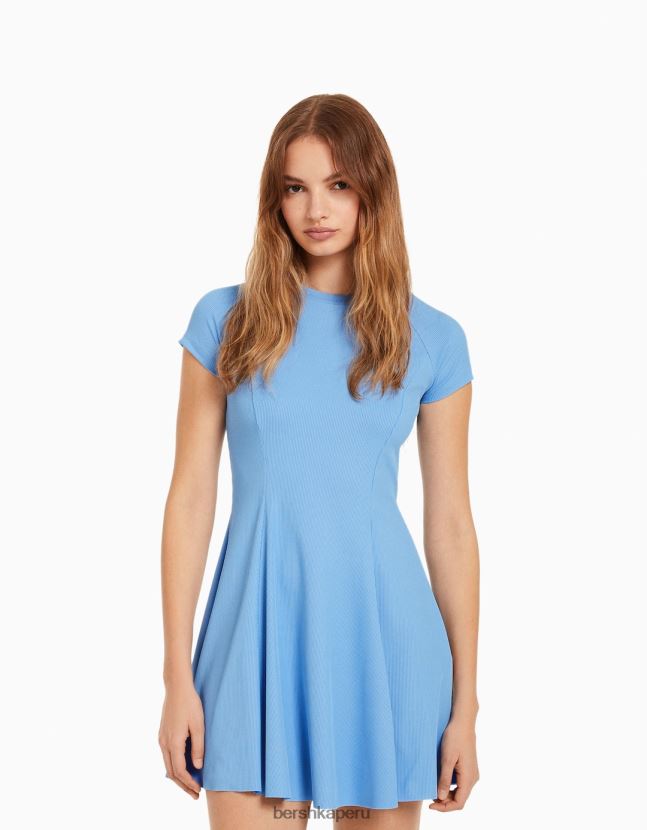 azul Bershka mujer minivestido skater de manga corta 806J6B4107