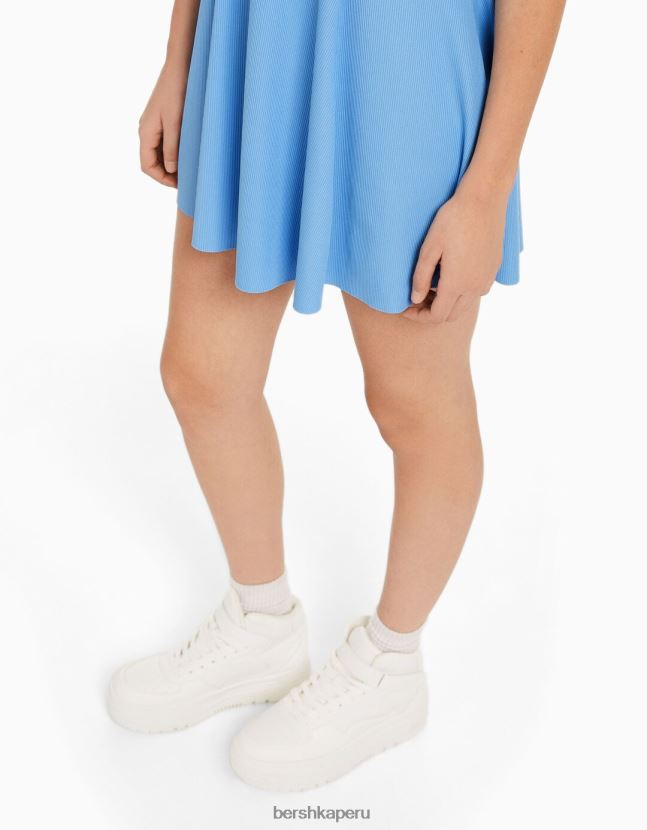 azul Bershka mujer minivestido skater de manga corta 806J6B4107