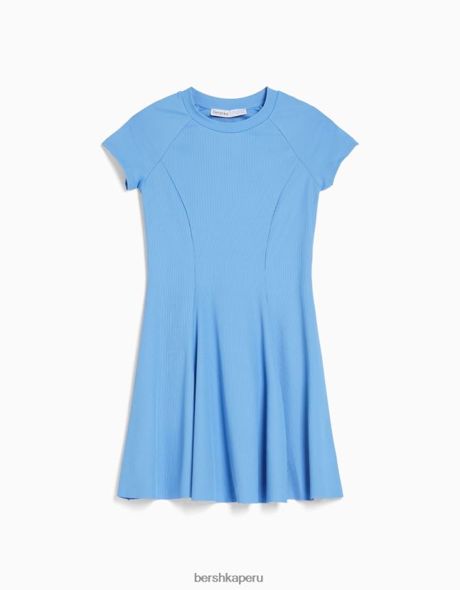azul Bershka mujer minivestido skater de manga corta 806J6B4107