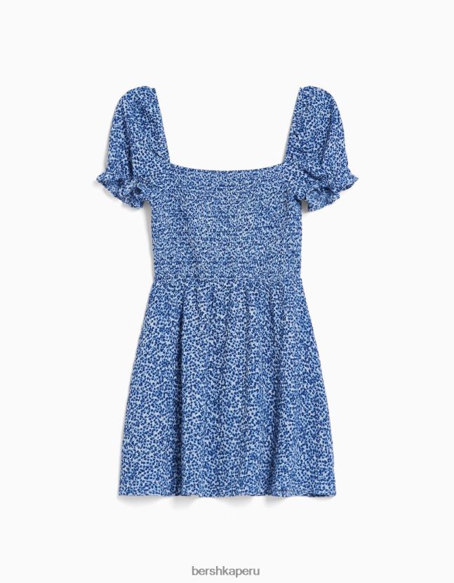 azul Bershka mujer vestido corto texturizado con estampado floral 806J6B280