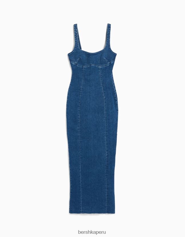 azul Bershka mujer vestido largo de mezclilla con tirantes 806J6B26