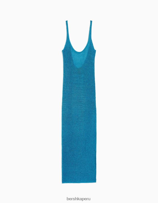 azul Bershka mujer vestido largo de punto brillante con tiras 806J6B172