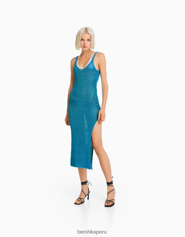 azul Bershka mujer vestido largo de punto brillante con tiras 806J6B1849