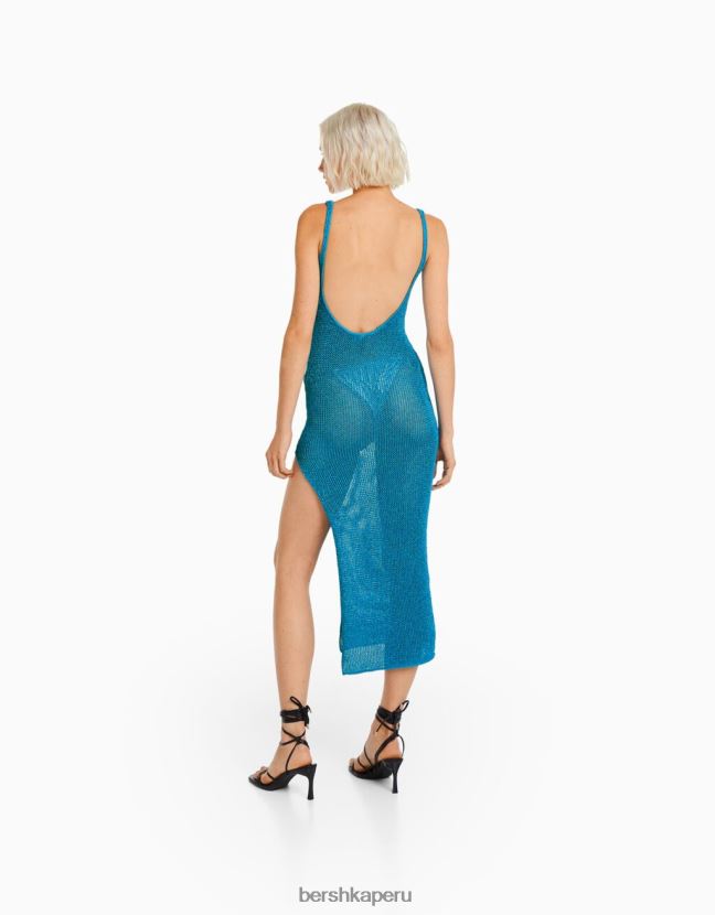 azul Bershka mujer vestido largo de punto brillante con tiras 806J6B1849