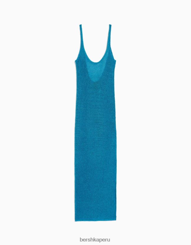 azul Bershka mujer vestido largo de punto brillante con tiras 806J6B1849