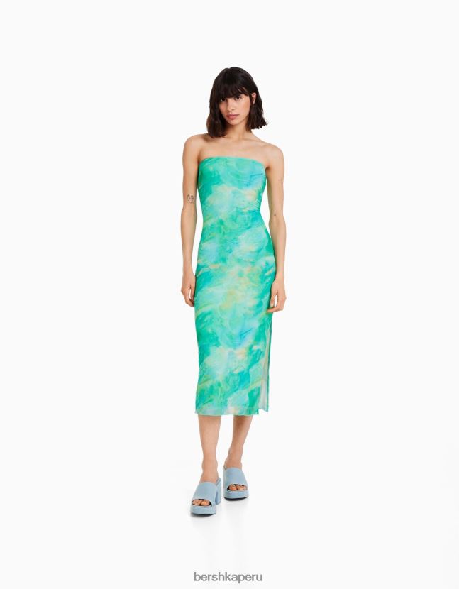 azul Bershka mujer vestido midi con hombros descubiertos y estampado 806J6B1845