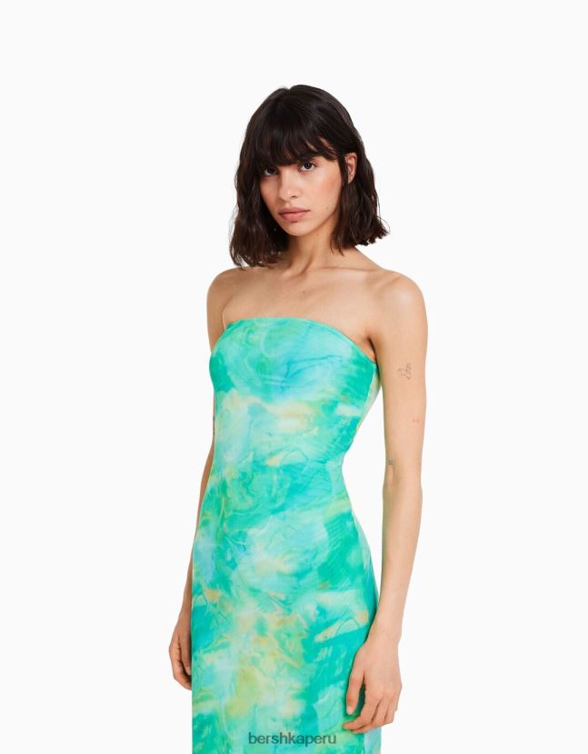 azul Bershka mujer vestido midi con hombros descubiertos y estampado 806J6B1845