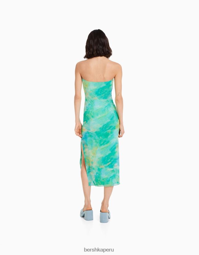 azul Bershka mujer vestido midi con hombros descubiertos y estampado 806J6B1845