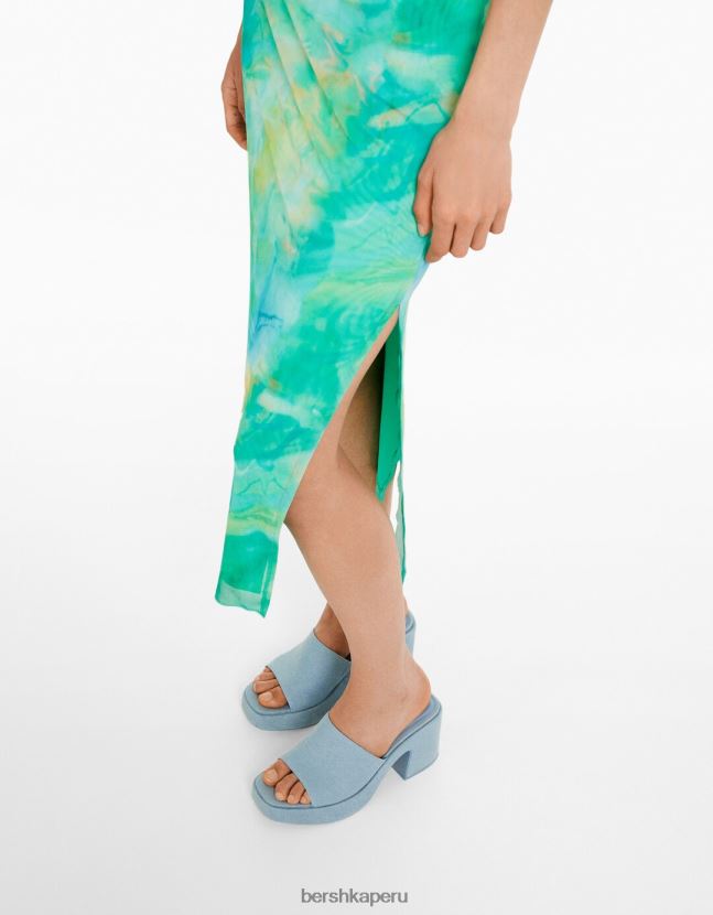 azul Bershka mujer vestido midi con hombros descubiertos y estampado 806J6B1845