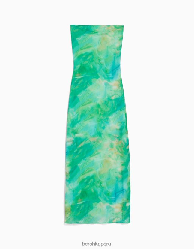 azul Bershka mujer vestido midi con hombros descubiertos y estampado 806J6B1845