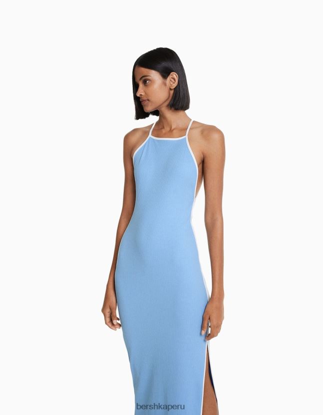 azul Bershka mujer vestido midi con tirantes en contraste 806J6B194