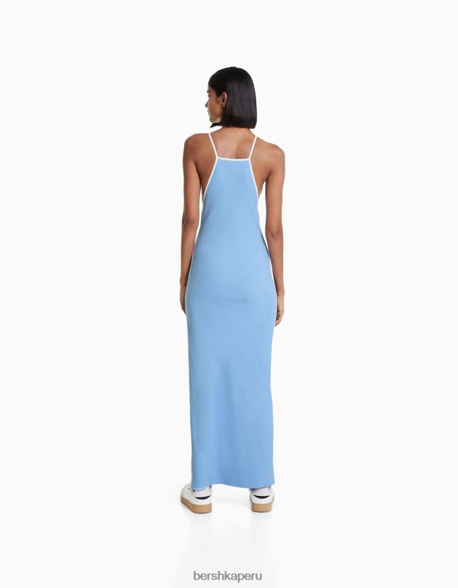 azul Bershka mujer vestido midi con tirantes en contraste 806J6B194