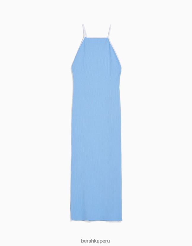 azul Bershka mujer vestido midi con tirantes en contraste 806J6B194