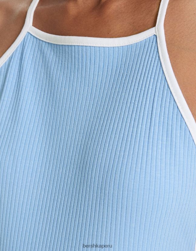 azul Bershka mujer vestido midi con tirantes en contraste 806J6B194