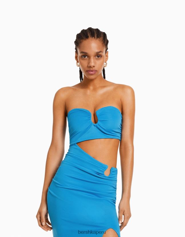 azul Bershka mujer vestido midi confort con detalle 806J6B39