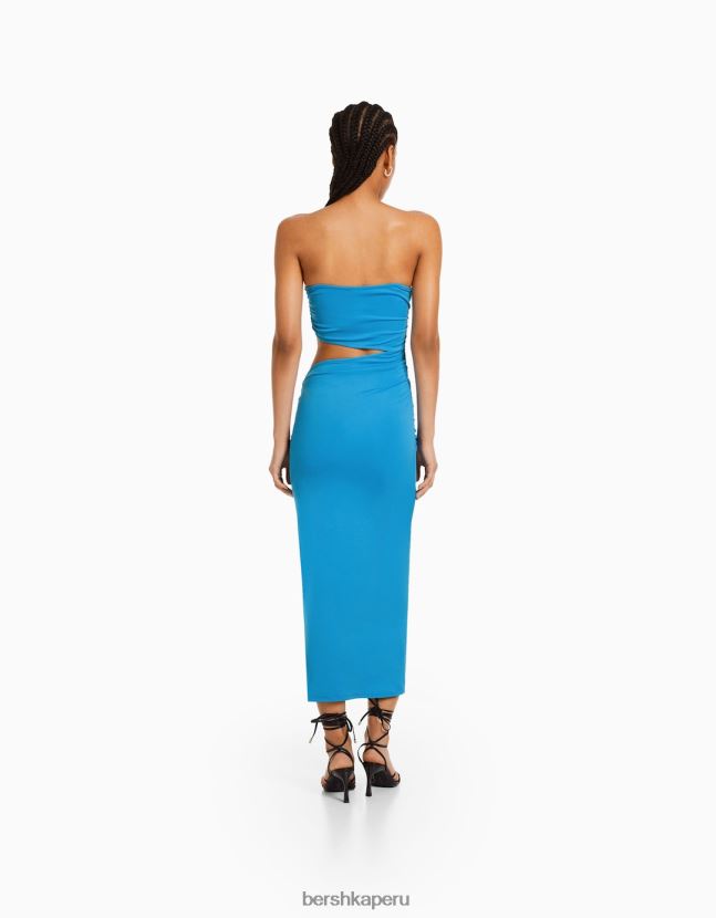 azul Bershka mujer vestido midi confort con detalle 806J6B39