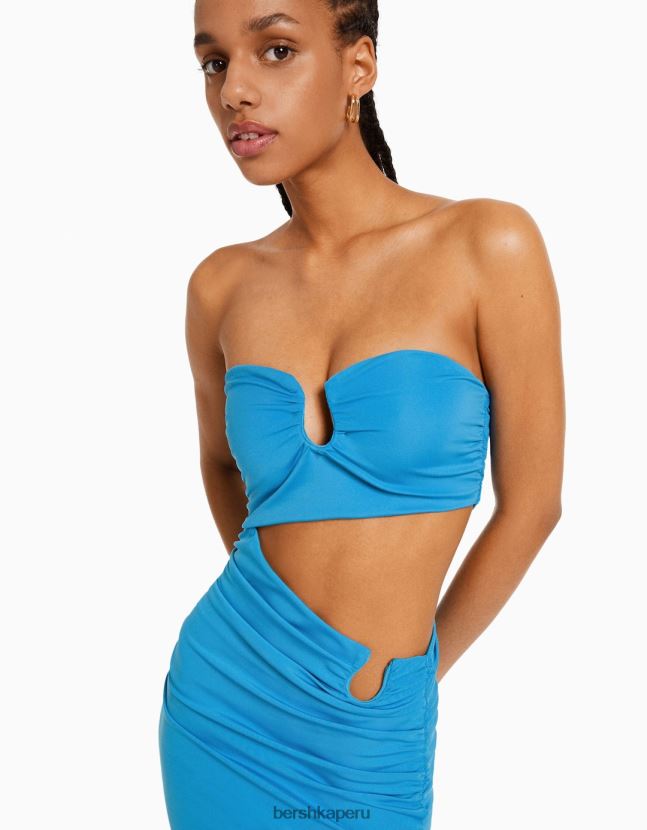 azul Bershka mujer vestido midi confort con detalle 806J6B39