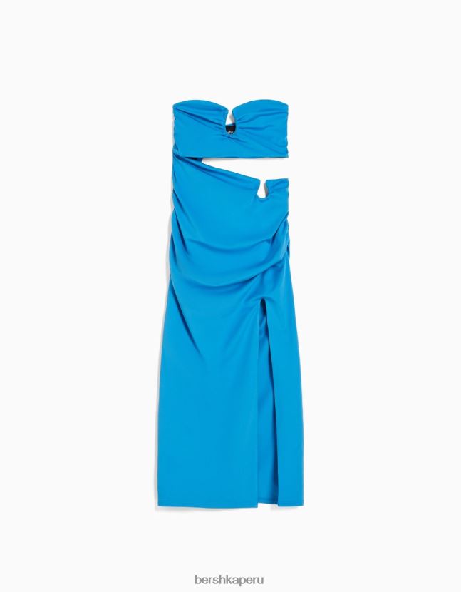azul Bershka mujer vestido midi confort con detalle 806J6B39