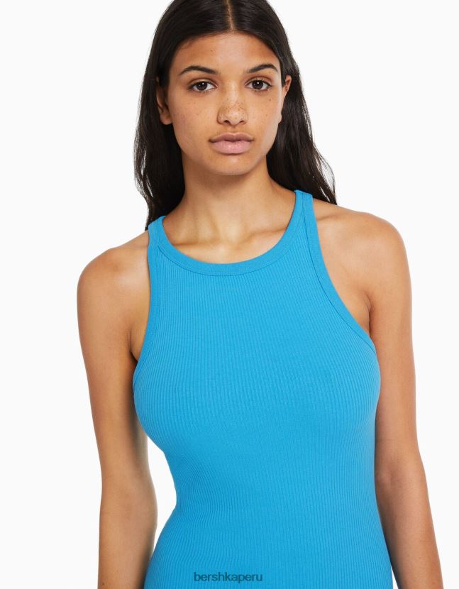 azul Bershka mujer vestido midi de canalé sin mangas 806J6B2
