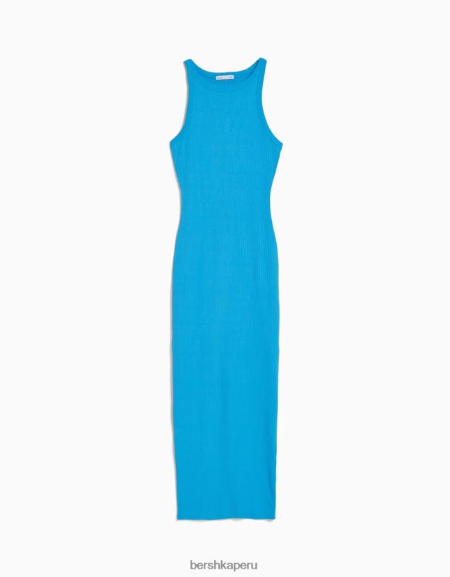 azul Bershka mujer vestido midi de canalé sin mangas 806J6B2