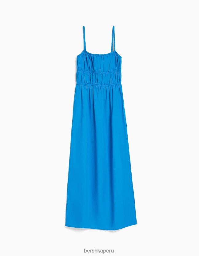 azul Bershka mujer vestido midi de mezcla de lino con tirantes 806J6B13
