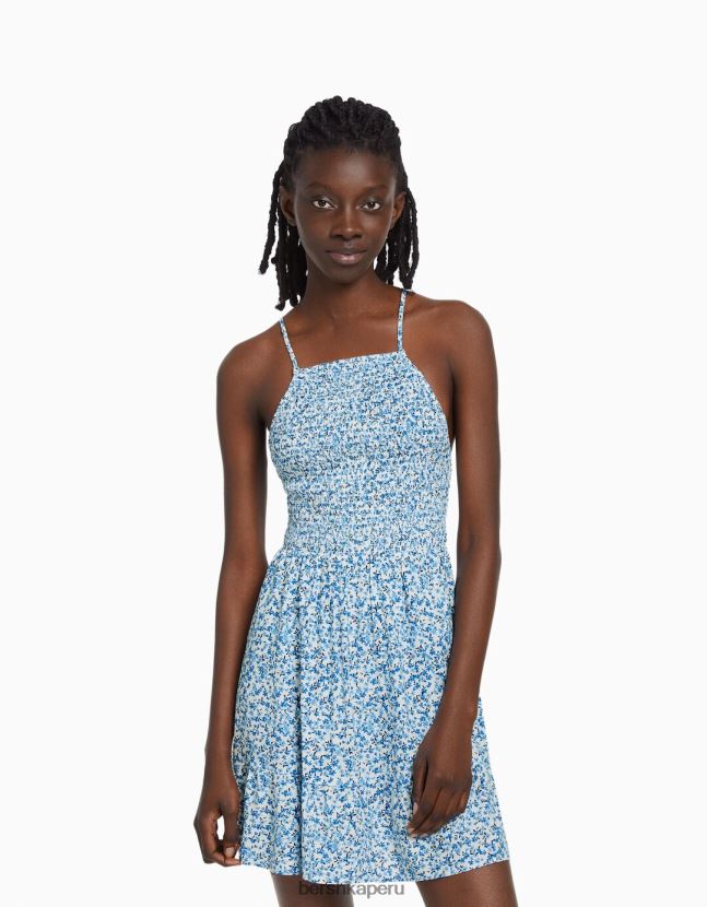 azul Bershka mujer vestido mini estampado con cuello halter 806J6B270