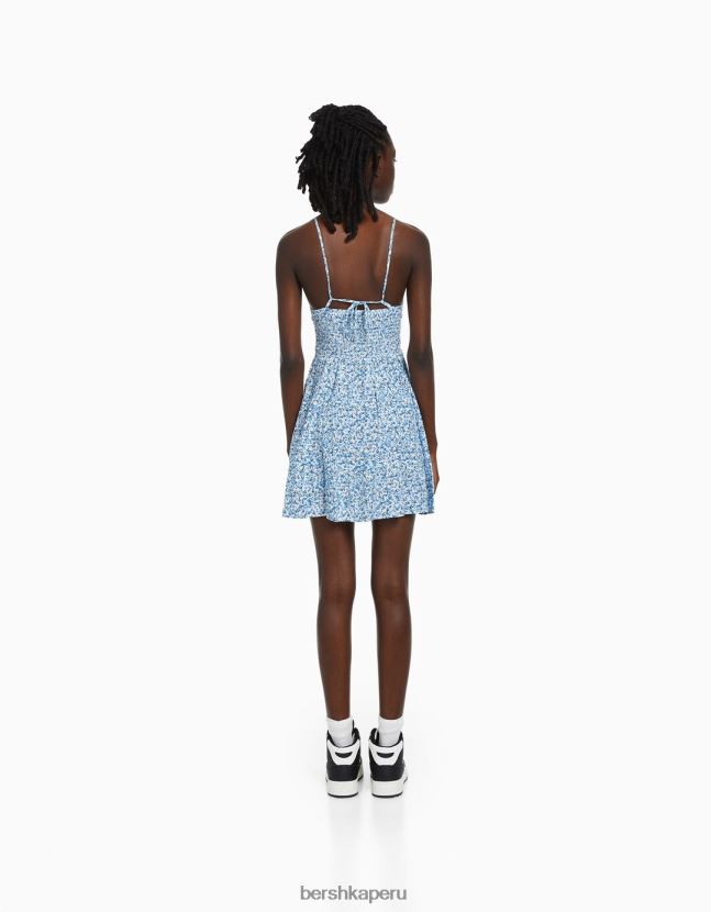 azul Bershka mujer vestido mini estampado con cuello halter 806J6B270