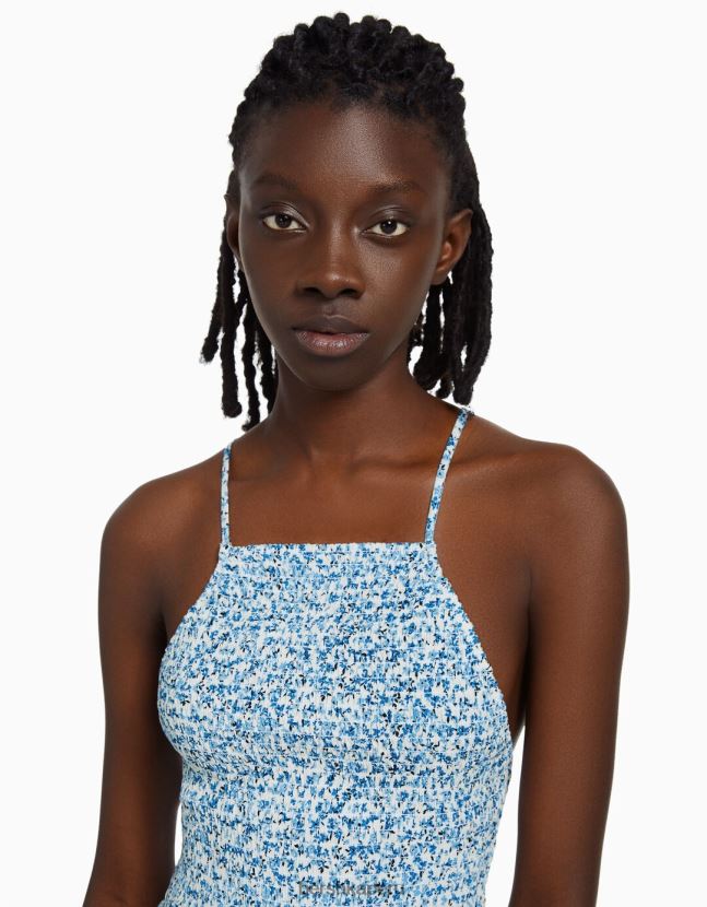 azul Bershka mujer vestido mini estampado con cuello halter 806J6B270