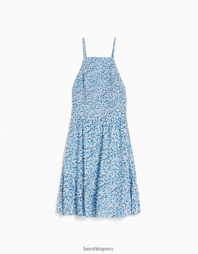 azul Bershka mujer vestido mini estampado con cuello halter 806J6B270