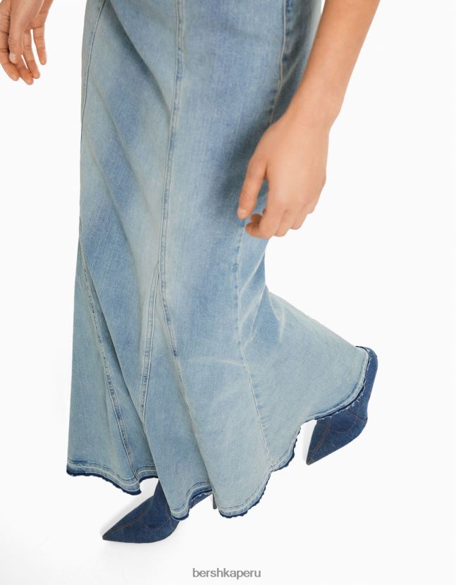 azul Bershka mujer vestido vaquero largo palabra de honor 806J6B109