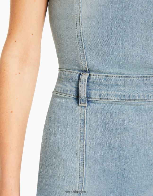 azul Bershka mujer vestido vaquero largo palabra de honor 806J6B109