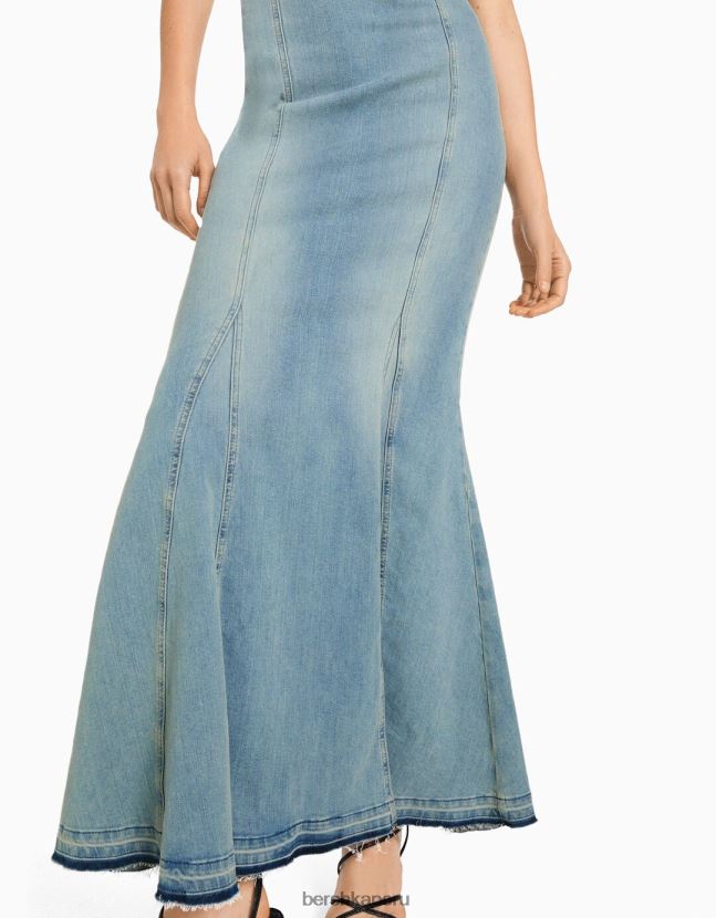 azul Bershka mujer vestido vaquero largo palabra de honor 806J6B1912