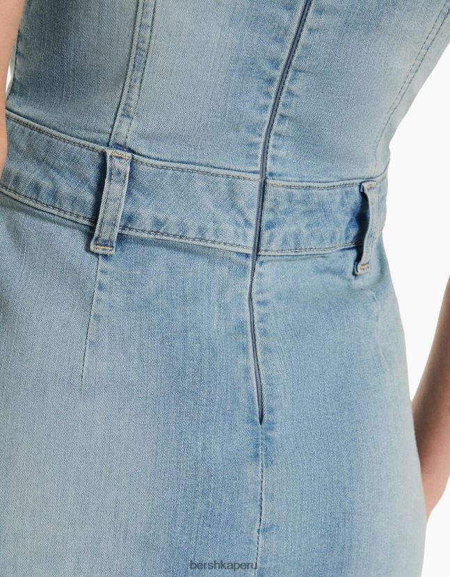 azul Bershka mujer vestido vaquero largo palabra de honor 806J6B1922