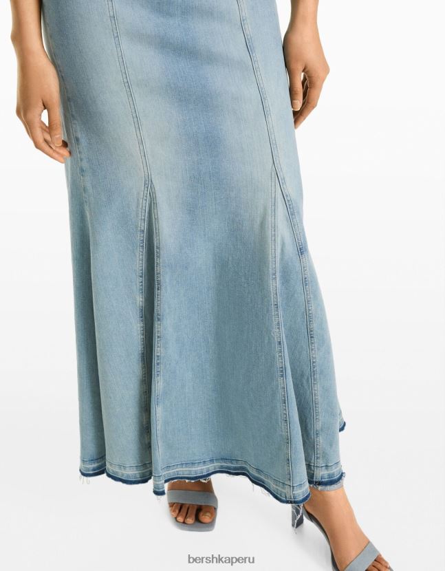 azul Bershka mujer vestido vaquero largo palabra de honor 806J6B1945