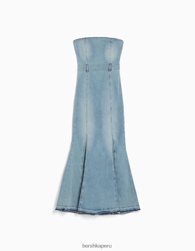 azul Bershka mujer vestido vaquero largo palabra de honor 806J6B1945