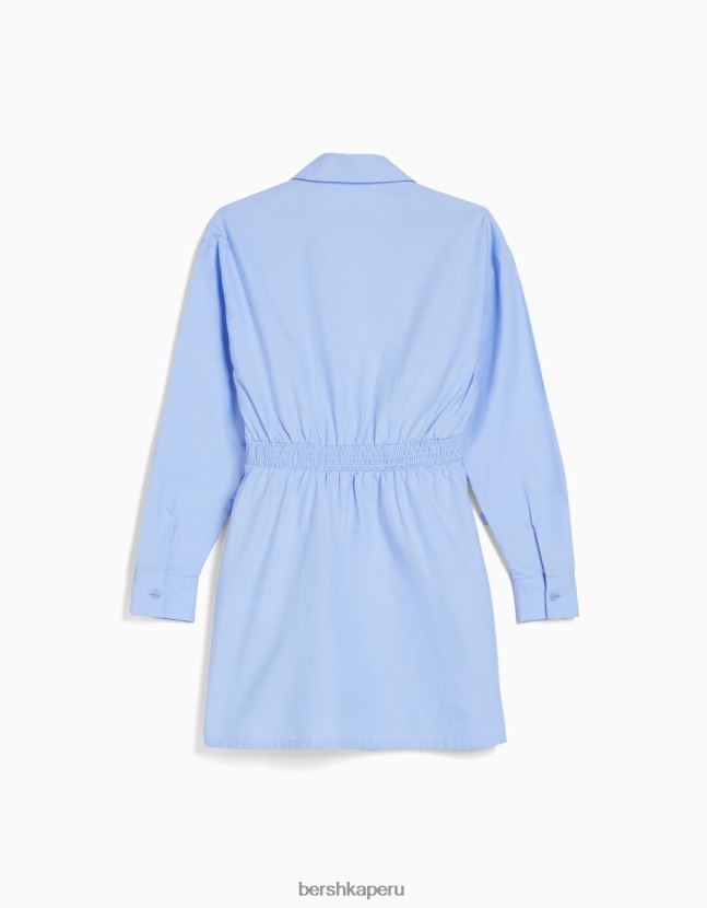 azul claro Bershka mujer mini vestido camisero de manga larga con detalle cruzado 806J6B111