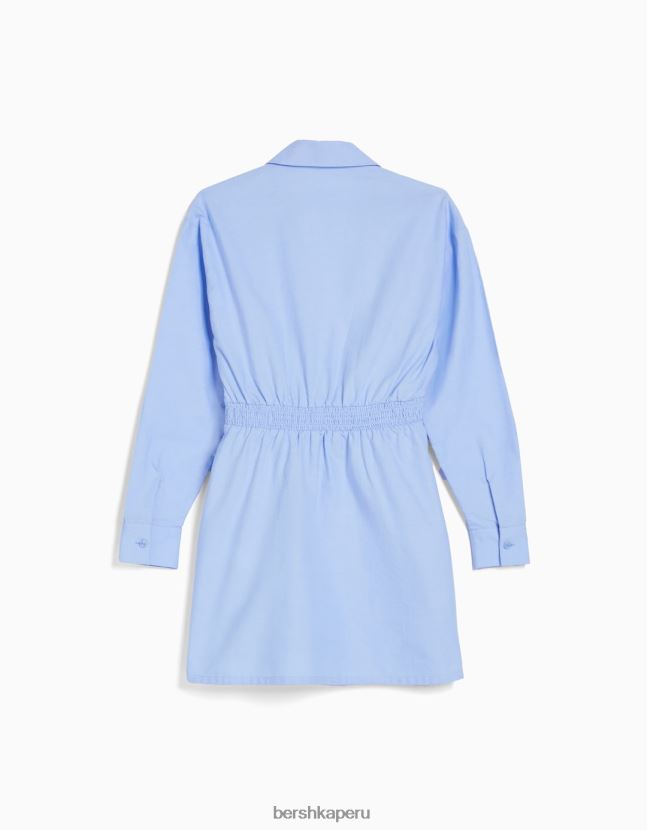 azul claro Bershka mujer mini vestido camisero de manga larga con detalle cruzado 806J6B4109