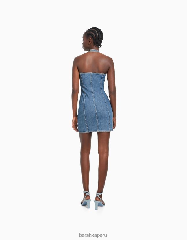 azul claro Bershka mujer mini vestido de mezclilla con botones 806J6B188