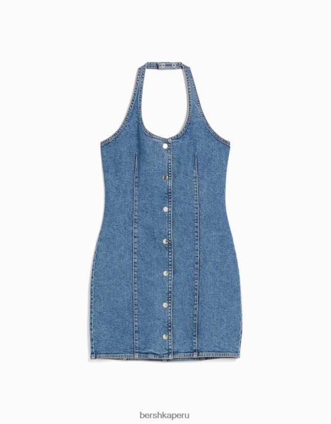 azul claro Bershka mujer mini vestido de mezclilla con botones 806J6B188