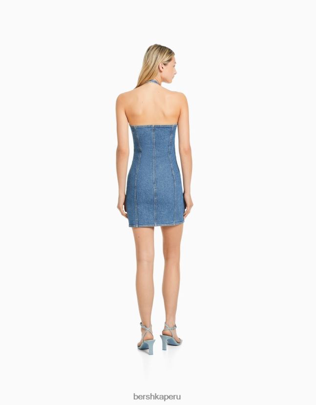 azul claro Bershka mujer mini vestido de mezclilla con botones 806J6B1948