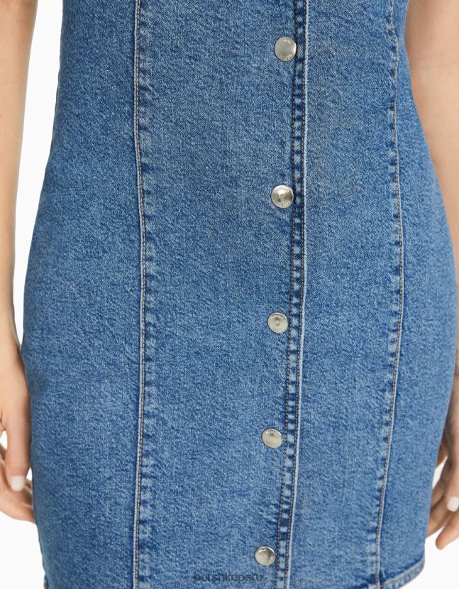 azul claro Bershka mujer mini vestido de mezclilla con botones 806J6B1948