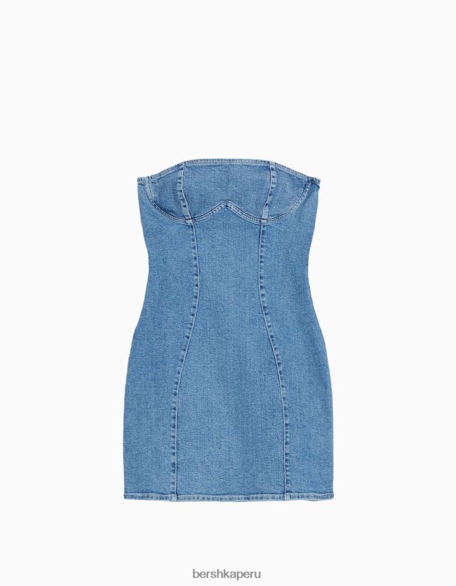azul claro Bershka mujer mini vestido de mezclilla con hombros descubiertos 806J6B1827