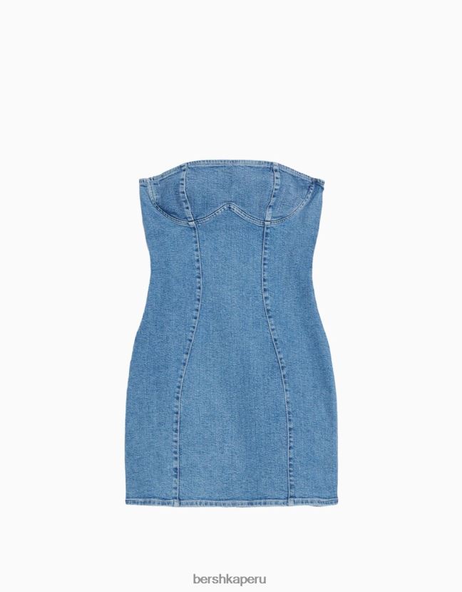 azul claro Bershka mujer mini vestido de mezclilla con hombros descubiertos 806J6B1947