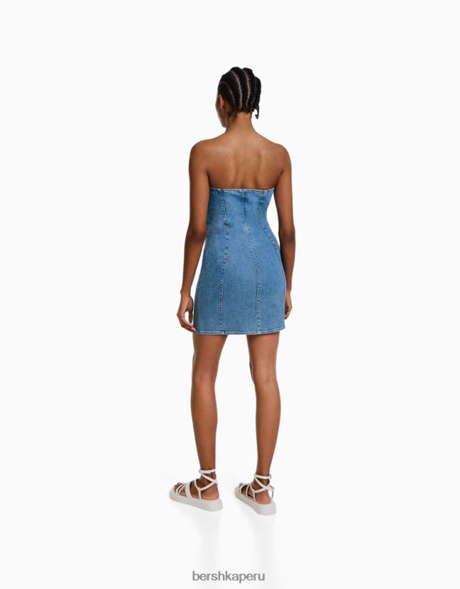 azul claro Bershka mujer mini vestido de mezclilla con hombros descubiertos 806J6B1977