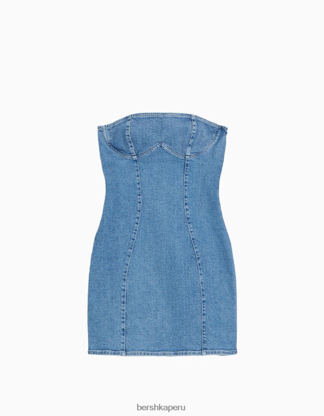 azul claro Bershka mujer mini vestido de mezclilla con hombros descubiertos 806J6B83