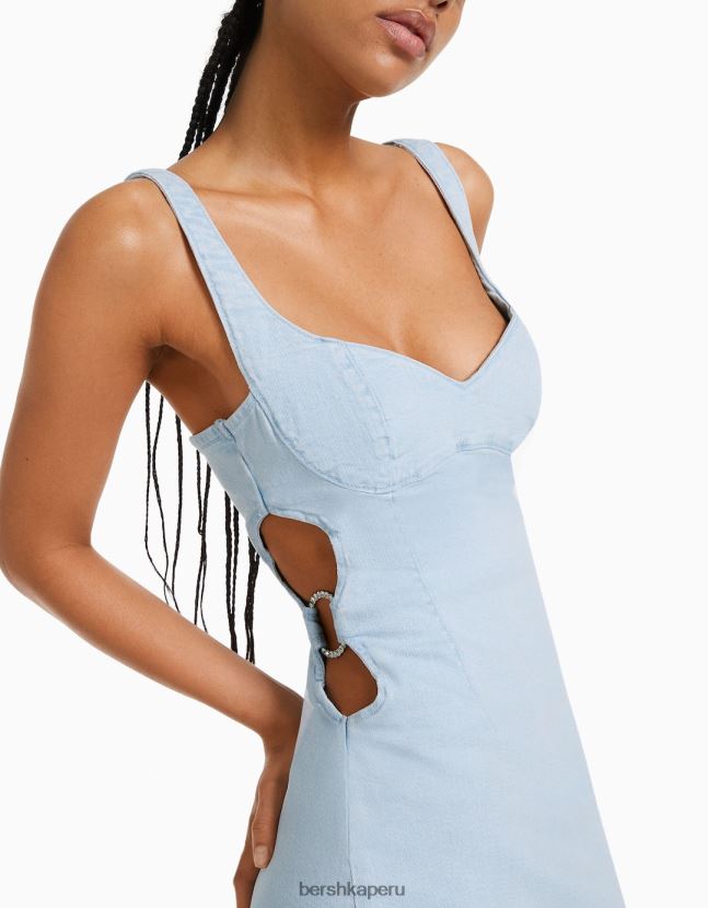 azul claro Bershka mujer minivestido de tiras con aberturas y detalles de pedrería 806J6B41