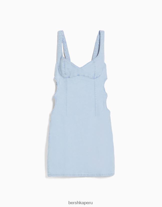 azul claro Bershka mujer minivestido de tiras con aberturas y detalles de pedrería 806J6B41